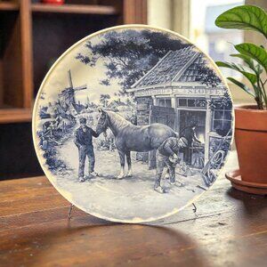 Vintage Dutch Blue and White Decorative Plate, Hand-decorated Delft Blauw